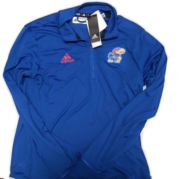 adidas Other - Adidas Mens Medium NCAA Kansas Jayhawks 1/4 Zip Knit Long Sleeve Shirt Blue